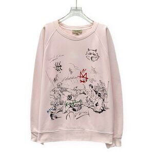Burberry Pink Graffiti Print Cotton Sweatshirt L Round-Neck Long-Sleeved Hand-Pa